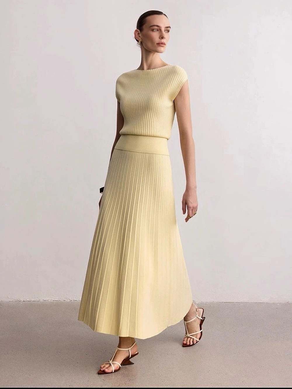 Yellow Pleated Set New with Tags (top XS, skirt S)